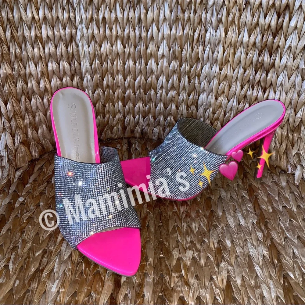 NIB Rhinestone Pointed Toe Slides Sandals - Picture 5 of 8